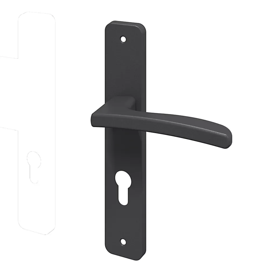 Ensemble poignée sur plaque rectangulaire Irvil noir L.126.5mm x l.24.5mm entraxe 195mm-GoodHome Discount