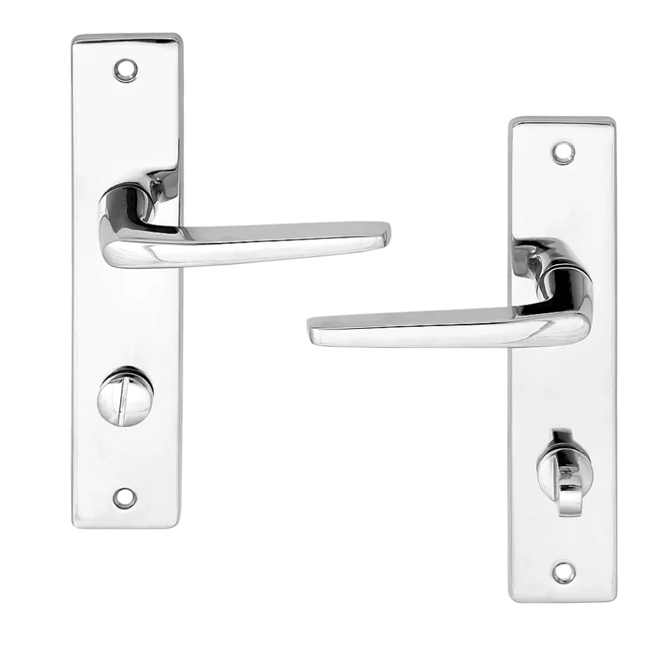 Ensemble poignée sur plaque rectangulaire à condamnation Colan effet chromé brillant gris L.106mm x l.39.8mm entraxe 165mm- New