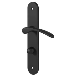 Ensemble poignée sur plaque rond à condamnation Beare effet nickel mat noir L.110.5mm x l.40mm entraxe 195mm-GoodHome New