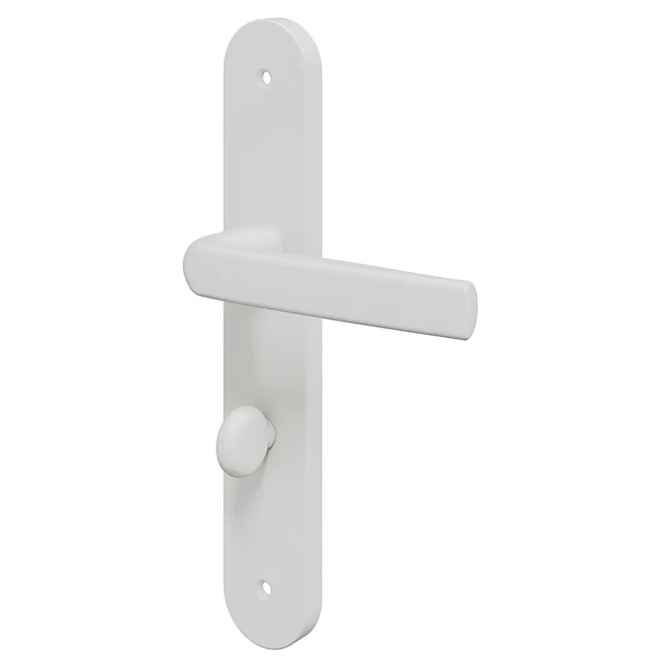 GoodHome Ensemble poignée sur plaque Incurvé à condamnation Primel mat blanc L.126mm x l.40mm entraxe 195mm