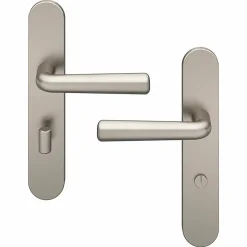 GoodHome Ensemble poignée sur plaque rond à condamnation Dizel effet nickel satin gris L.121.5mm x l.42mm entraxe 165-195mm