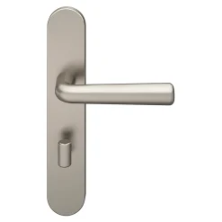 GoodHome Ensemble poignée sur plaque rond à condamnation Dizel effet nickel satin gris L.121.5mm x l.42mm entraxe 165-195mm