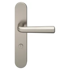 GoodHome Ensemble poignée sur plaque rond à condamnation Dizel effet nickel satin gris L.121.5mm x l.42mm entraxe 165-195mm