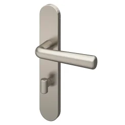 GoodHome Ensemble poignée sur plaque rond à condamnation Dizel effet nickel satin gris L.121.5mm x l.42mm entraxe 165-195mm