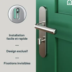 GoodHome Ensemble poignée sur plaque rond à condamnation Dizel effet nickel satin gris L.121.5mm x l.42mm entraxe 165-195mm