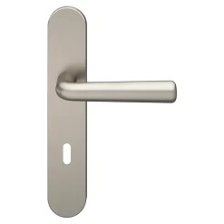 Ensemble poignée sur plaque rond serrure Dizel effet nickel satin gris L.121.5mm x l.42mm entraxe 165-195mm-GoodHome Discount