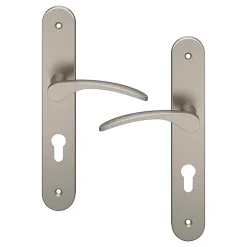 Ensemble poignée sur plaque rondcylindre Beare effet nickel satin gris L.110.5mm x l.40mm entraxe 195mm-GoodHome Sale