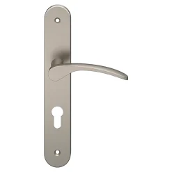 Ensemble poignée sur plaque rondcylindre Beare effet nickel satin gris L.110.5mm x l.40mm entraxe 195mm-GoodHome Sale