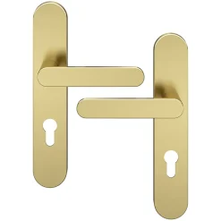 GoodHome Ensemble poignée sur plaque rondcylindre Minzh effet laiton satin doré L.120mm x l.42mm entraxe 165-195mm