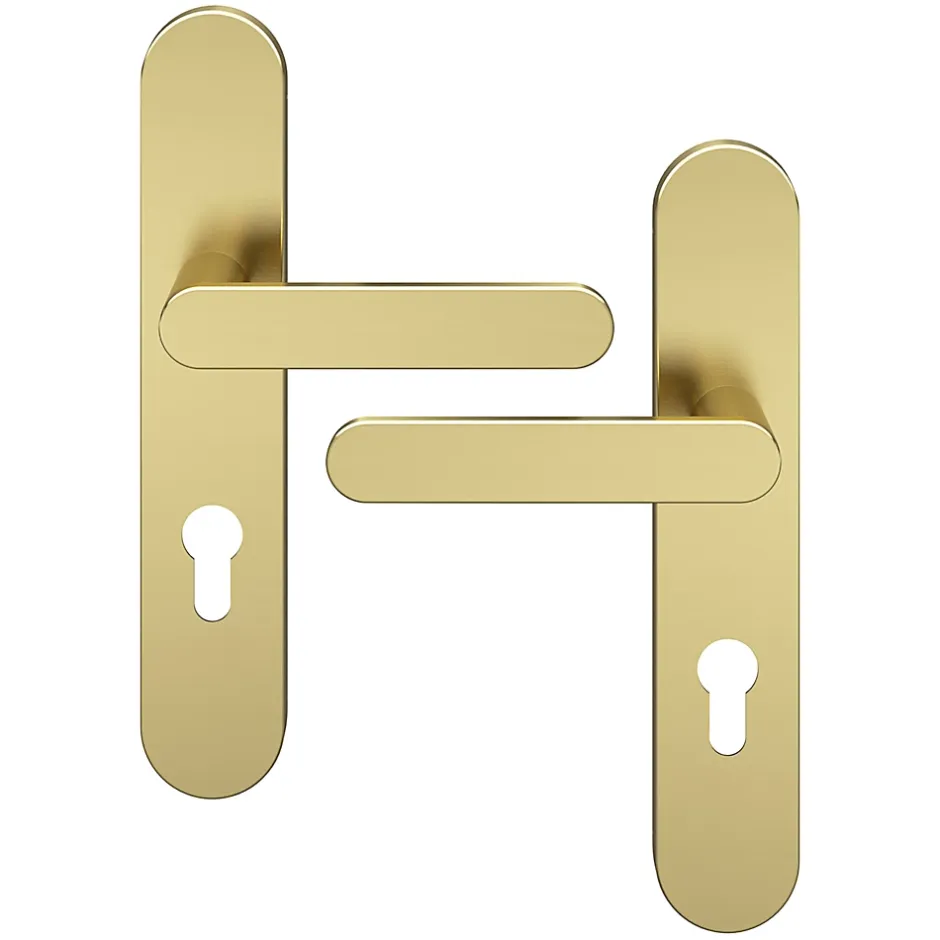 GoodHome Ensemble poignée sur plaque rondcylindre Minzh effet laiton satin doré L.120mm x l.42mm entraxe 165-195mm