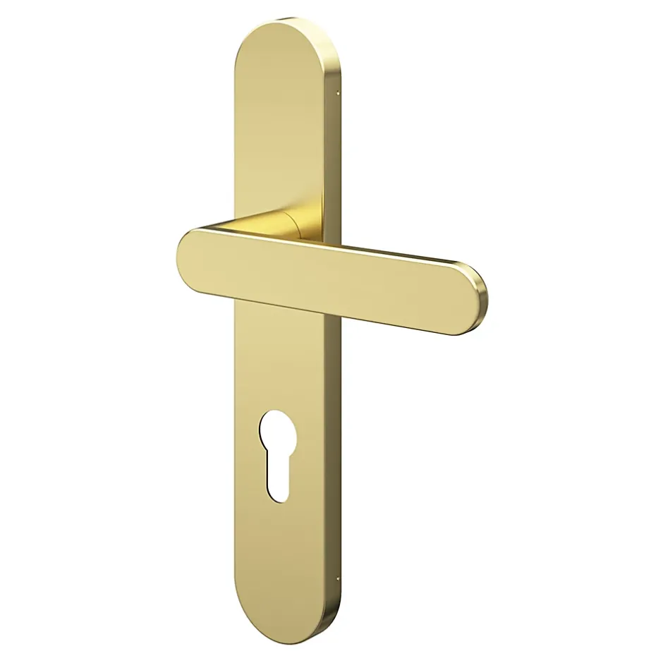 GoodHome Ensemble poignée sur plaque rondcylindre Minzh effet laiton satin doré L.120mm x l.42mm entraxe 165-195mm