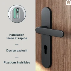 GoodHome Ensemble poignée sur plaque rondcylindre Minzh effet nickel mat noir L.120mm x l.42mm entraxe 165-195mm