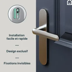 Ensemble poignée sur plaque rond Garlan effet nickel satin gris L.125mm x l.42mm entraxe 165-195mm-GoodHome Discount