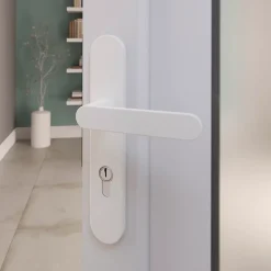 GoodHome Ensemble poignée sur plaque rond Minzh blanc L.120mm x l.40mm entraxe 195mm