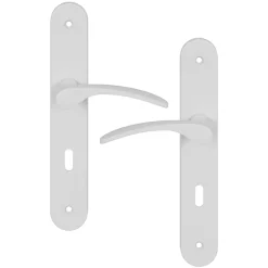 GoodHome Ensemble poignée sur plaque rond serrure Beare mat blanc L.110.5mm x l.40mm entraxe 195mm