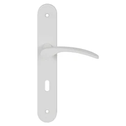 GoodHome Ensemble poignée sur plaque rond serrure Beare mat blanc L.110.5mm x l.40mm entraxe 195mm