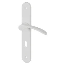 GoodHome Ensemble poignée sur plaque rond serrure Beare mat blanc L.110.5mm x l.40mm entraxe 195mm