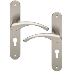 Ensemble poignée sur plaque rond Ruis effet nickel satin gris L.138.5mm x l.40mm entraxe 195mm-GoodHome New