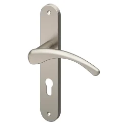 Ensemble poignée sur plaque rond Ruis effet nickel satin gris L.138.5mm x l.40mm entraxe 195mm-GoodHome New