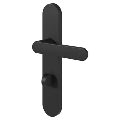 GoodHome Ensemble poignée sur plaque rond à condamnation Minzh effet nickel mat noir L.120mm x l.42mm entraxe 165-195mm