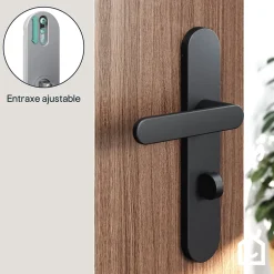 GoodHome Ensemble poignée sur plaque rond à condamnation Minzh effet nickel mat noir L.120mm x l.42mm entraxe 165-195mm