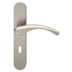 GoodHome Ensemble poignée sur plaque rond serrure Ruis effet nickel satin gris L.138.5mm x l.42mm entraxe 165-195mm