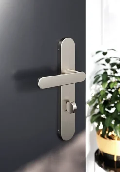 Ensemble poignée sur plaque rond à condamnation Minzh effet nickel satin gris L.120mm x l.42mm entraxe 165-195mm-GoodHome Clearance