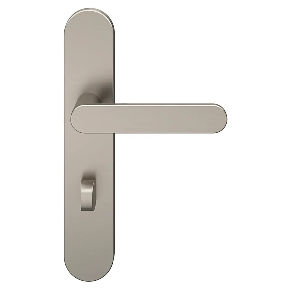 Ensemble poignée sur plaque rond à condamnation Minzh effet nickel satin gris L.120mm x l.42mm entraxe 165-195mm-GoodHome Clearance