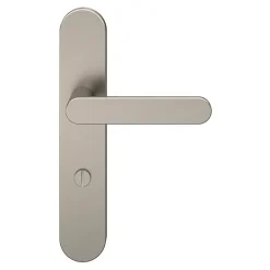 Ensemble poignée sur plaque rond à condamnation Minzh effet nickel satin gris L.120mm x l.42mm entraxe 165-195mm-GoodHome Clearance