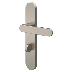 Ensemble poignée sur plaque rond à condamnation Minzh effet nickel satin gris L.120mm x l.42mm entraxe 165-195mm-GoodHome Clearance