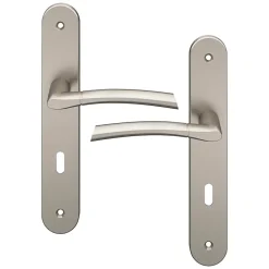 Ensemble poignée sur plaque rond serrure Hirel effet nickel satin gris L.128mm x l.40mm entraxe 195mm-GoodHome Best