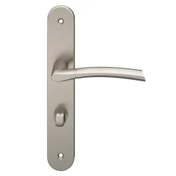 GoodHome Ensemble poignée sur plaque rond à condamnation Hirel effet nickel satin gris L.128mm x l.40mm entraxe 195mm