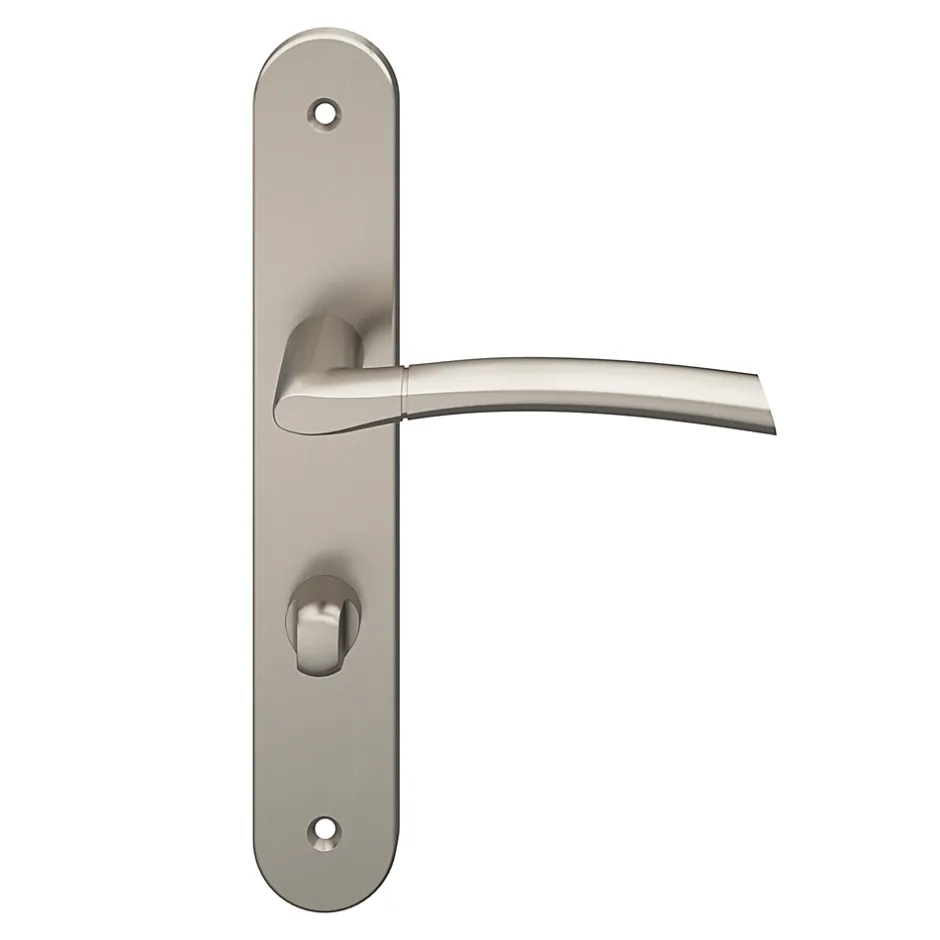 GoodHome Ensemble poignée sur plaque rond à condamnation Hirel effet nickel satin gris L.128mm x l.40mm entraxe 195mm