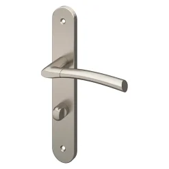 GoodHome Ensemble poignée sur plaque rond à condamnation Hirel effet nickel satin gris L.128mm x l.40mm entraxe 195mm