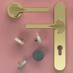 Ensemble poignée sur plaque rond Rubian effet laiton doré L.130mm x l.40mm entraxe 195mm-GoodHome Discount