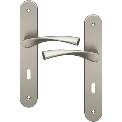 GoodHome Ensemble poignée sur plaque rond serrure Breage effet nickel satin gris L.120.5mm x l.40mm entraxe 195mm
