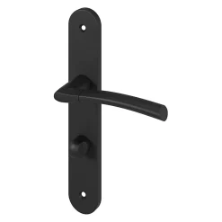 Ensemble poignée sur plaque rond à condamnation Hirel effet nickel mat noir L.128mm x l.40mm entraxe 195mm-GoodHome Best