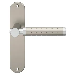 Ensemble poignée sur plaque rond Brigg effet chrome et nickel satin gris L.132mm x l.40mm entraxe 165mm-GoodHome Best