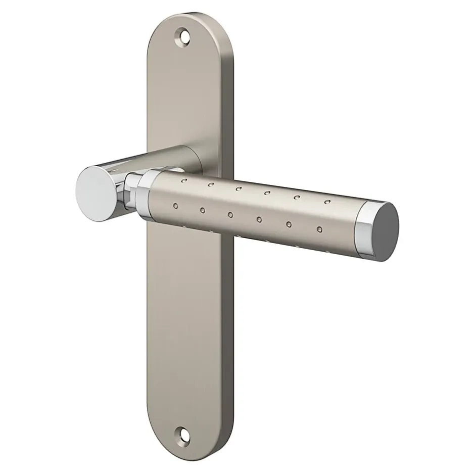Ensemble poignée sur plaque rond Brigg effet chrome et nickel satin gris L.132mm x l.40mm entraxe 165mm-GoodHome Best
