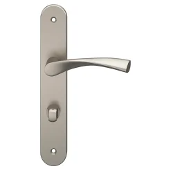 Ensemble poignée sur plaque rond à condamnation Breage effet nickel satin gris L.120.5mm x l.40mm entraxe 195mm-GoodHome Discount