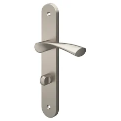 Ensemble poignée sur plaque rond à condamnation Breage effet nickel satin gris L.120.5mm x l.40mm entraxe 195mm-GoodHome Discount