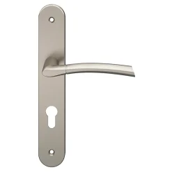 GoodHome Ensemble poignée sur plaque rond cylindre Hirel effet nickel satin gris chromé L.128mm x l.40mm entraxe 195mm