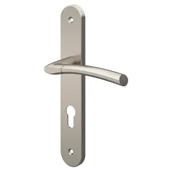 GoodHome Ensemble poignée sur plaque rond cylindre Hirel effet nickel satin gris chromé L.128mm x l.40mm entraxe 195mm