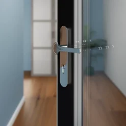 Ensemble poignée sur plaque rond Rubian effet chromé gris L.130mm x l.40mm entraxe 195mm-GoodHome Sale