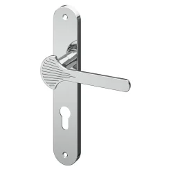 Ensemble poignée sur plaque rond Rubian effet chromé gris L.130mm x l.40mm entraxe 195mm-GoodHome Sale