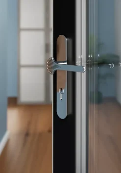 Ensemble poignée sur plaque rond Rubian effet chromé gris L.130mm x l.40mm entraxe 195mm-GoodHome Sale