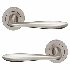 GoodHome Ensemble poignée sur rosace Incurvé à visser Meham effet nickel satin gris Ø52mm