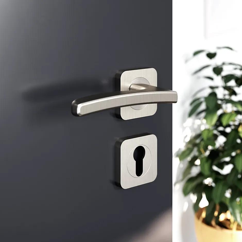 Ensemble poignée sur rosace Carré à visser Irvil effet nickel satin gris Ø52.5mm-GoodHome Outlet