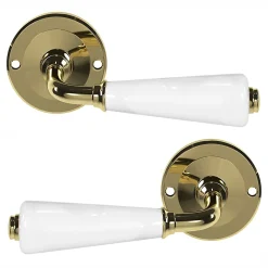 Ensemble poignée sur rosace Incurvé vis traversante ou à vis Porcelaine Vras brillant or Ø48mm-GoodHome New