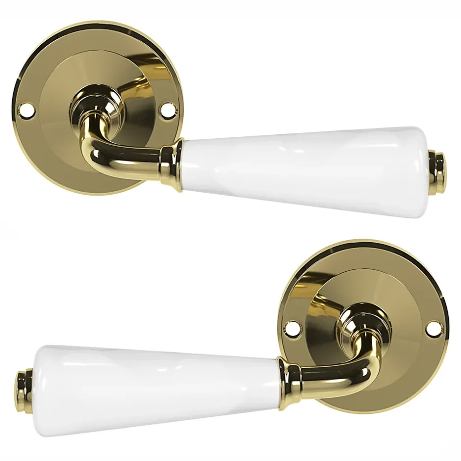 Ensemble poignée sur rosace Incurvé vis traversante ou à vis Porcelaine Vras brillant or Ø48mm-GoodHome New